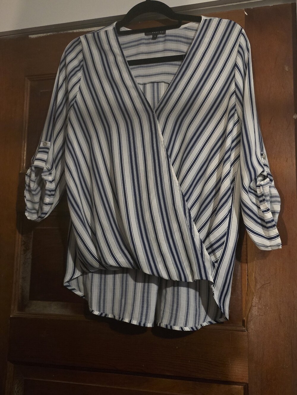 West Kai Striped Wrap-Front Women's Blouse - Navy & White